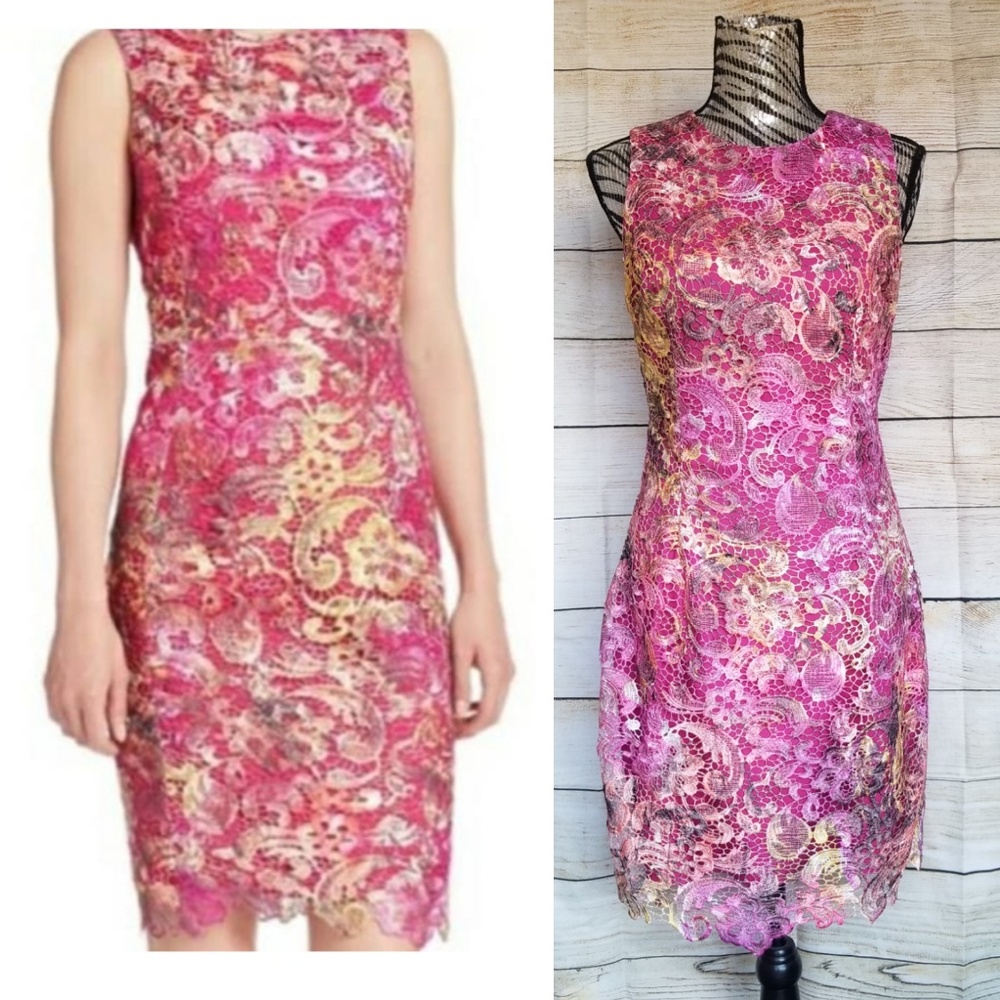 Badgley Mischka- pink floral lace dress size 6